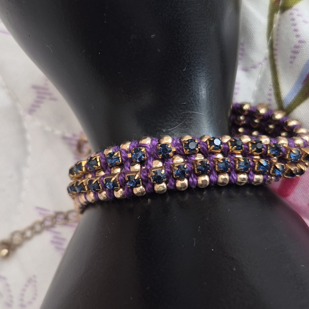 Handcrafted Purple Crystal  Gold Beaded Woven Bracelet